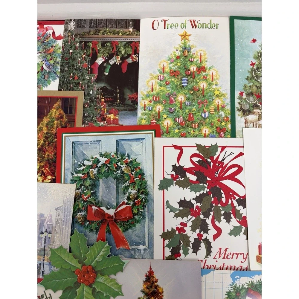 Vintage Christmas Cards Fronts ONLY Greenery Trees Wreaths Scrapbook Crafts 50+